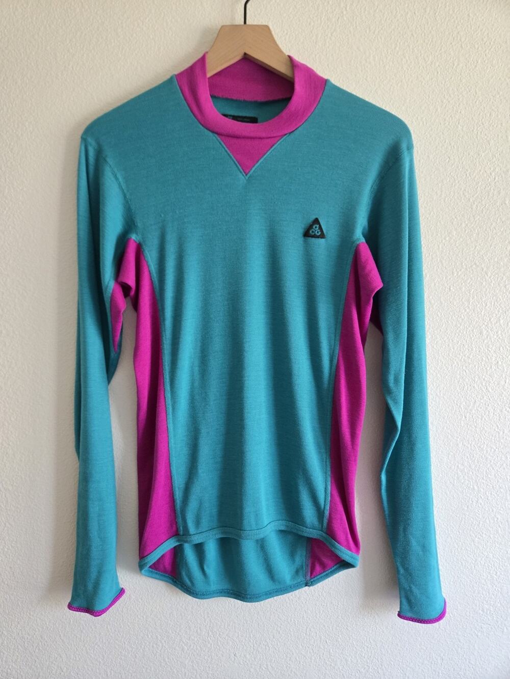 Vtg Nike ACG Thermal Long Sleeve Shirt Mens Medium Teal Fushia 90s Baselayer USA